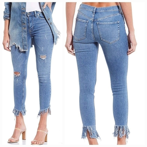 Free People Women's Great Heights Skinny Jeans Frayed Hem Blue - Picture 1 of 11